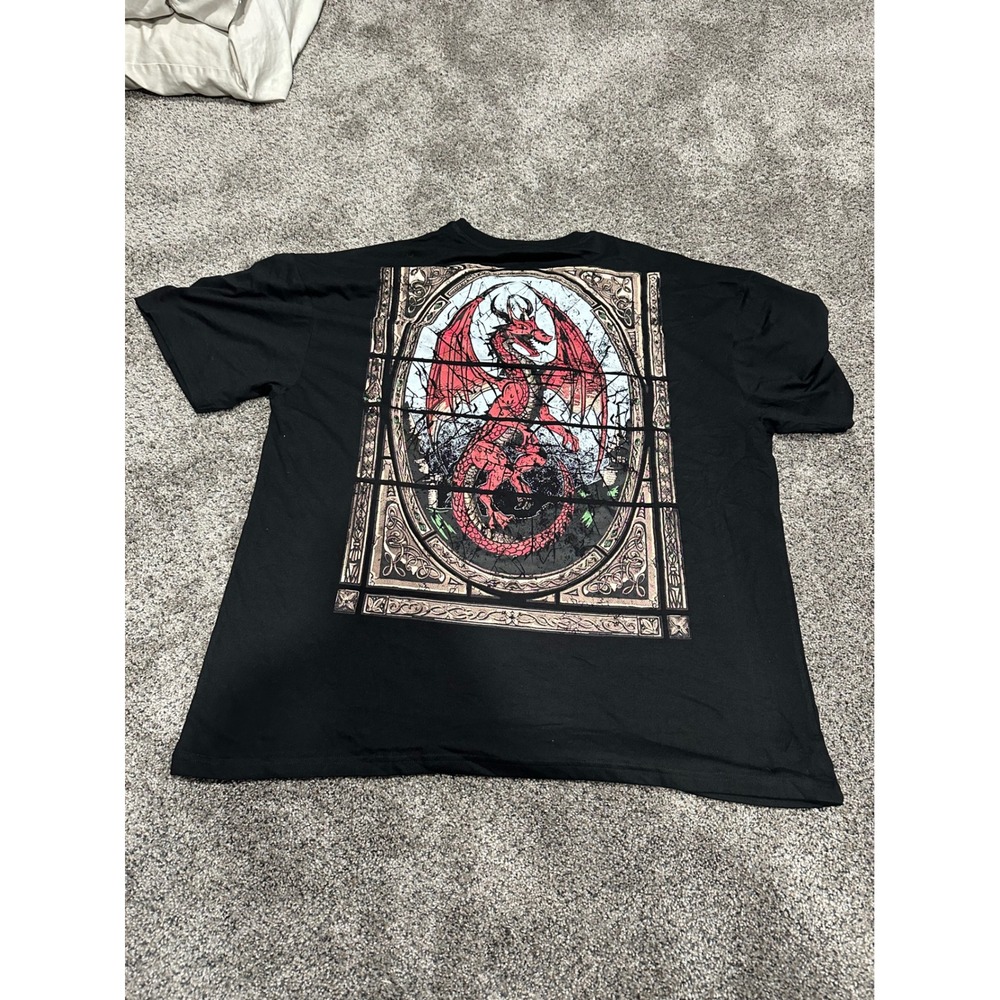 Thirty Single Mens Black Graphic T-Shirt Pink Cross Red Dragon Stained Glass 2XL - Picture 2 of 3